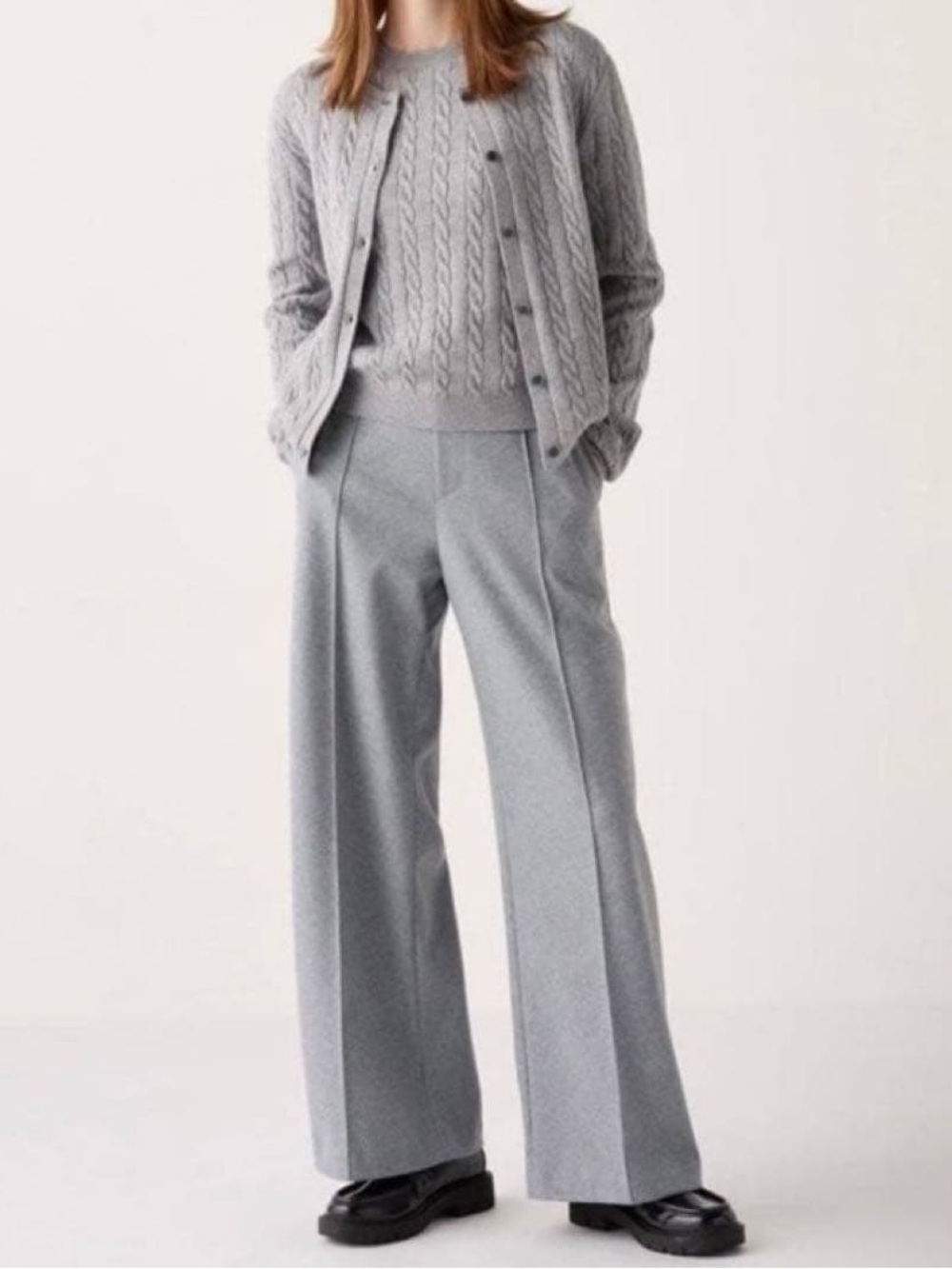 Uniqlo Brushed Jersey Wide Pants Grey Straight Loose Cotton Rayon Blend Minimal